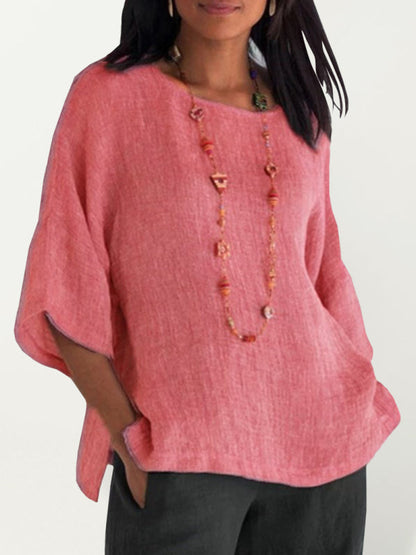 Tops- Cotton Linen Shirt - Vacay Top- Pink- Pekosa Women Clothing