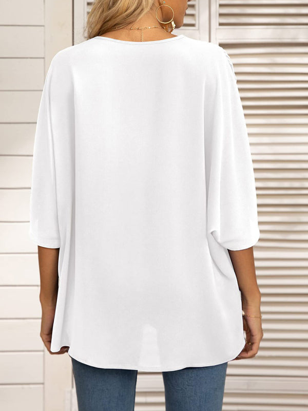 Tops- Elegant Women's Batwing V Neck Blouse Top- - Pekosa Women Clothing