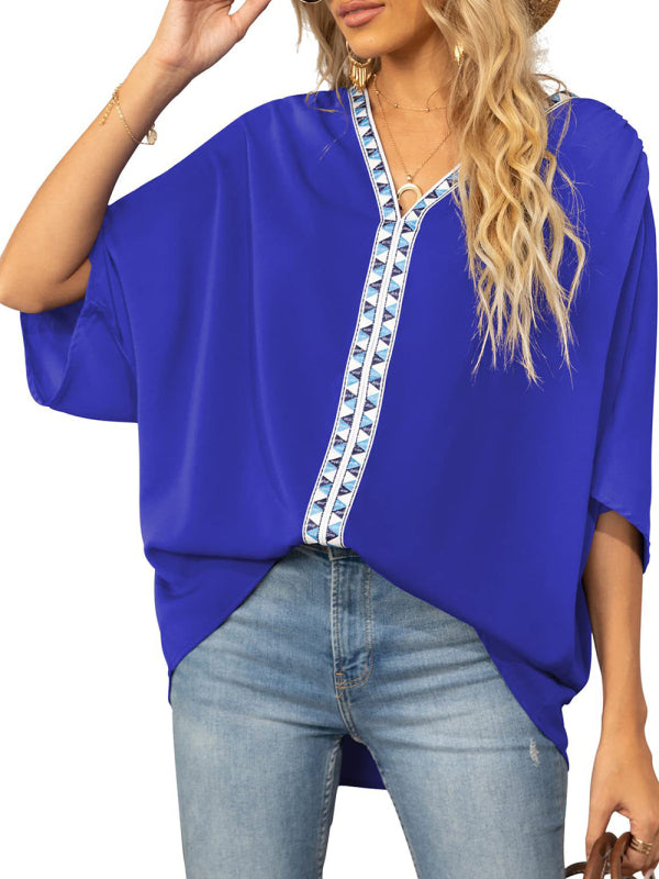 Tops- Elegant Women's Batwing V Neck Blouse Top- - Pekosa Women Clothing