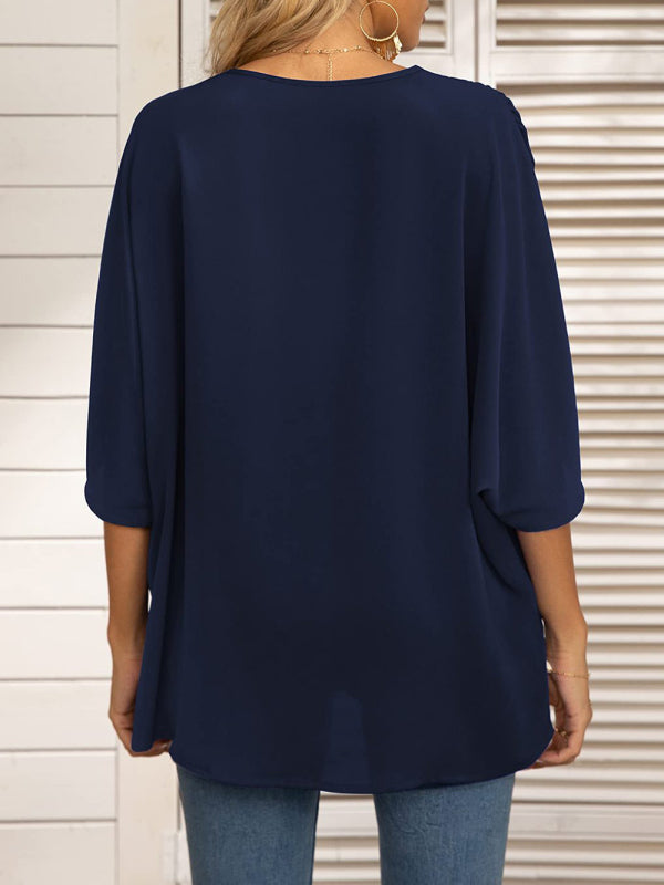 Tops- Elegant Women's Batwing V Neck Blouse Top- - Pekosa Women Clothing