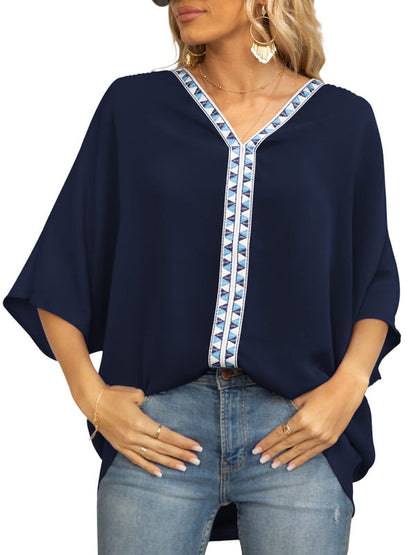 Tops- Elegant Women's Batwing V Neck Blouse Top- - Pekosa Women Clothing