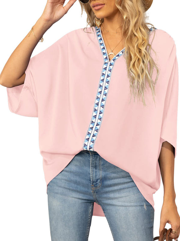 Tops- Elegant Women's Batwing V Neck Blouse Top- - Pekosa Women Clothing