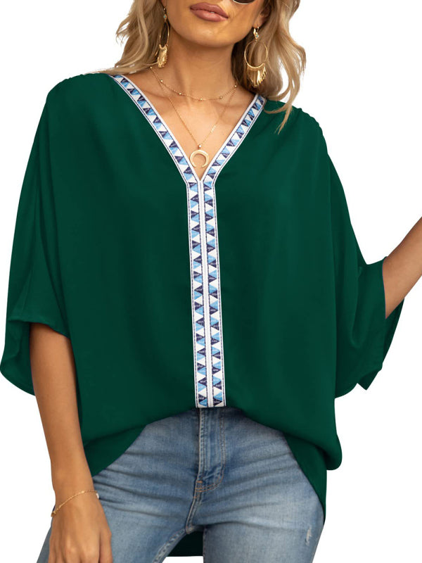 Tops- Elegant Women's Batwing V Neck Blouse Top- - Pekosa Women Clothing