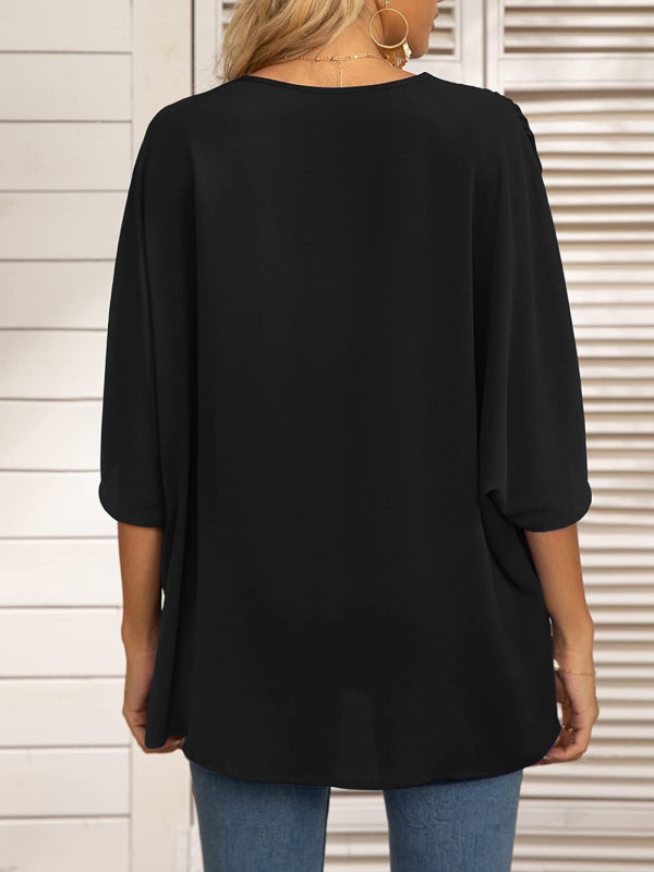 Tops- Elegant Women's Batwing V Neck Blouse Top- - Pekosa Women Clothing