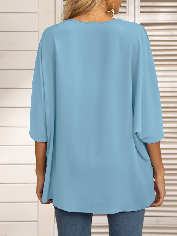 Tops- Elegant Women's Batwing V Neck Blouse Top- - Pekosa Women Clothing