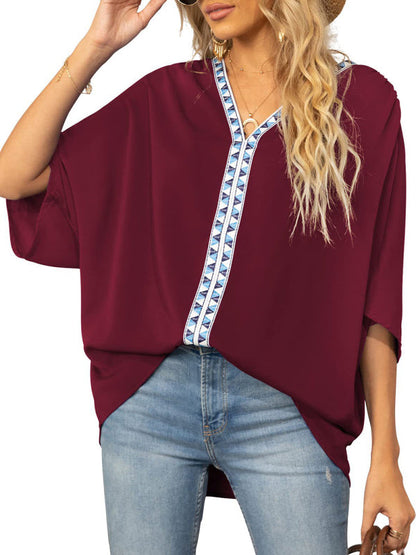 Tops- Elegant Women's Batwing V Neck Blouse Top- - Pekosa Women Clothing