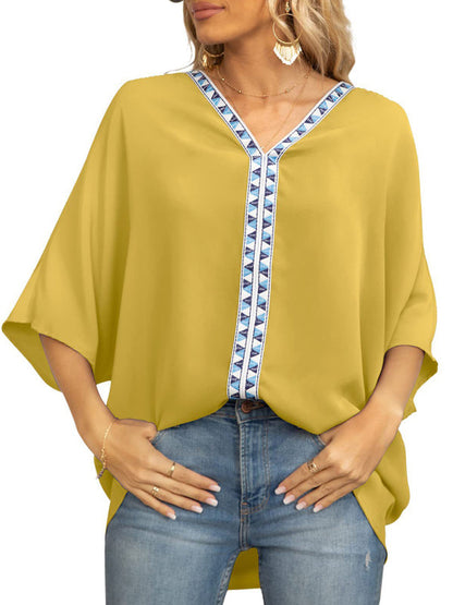 Tops- Elegant Women's Batwing V Neck Blouse Top- - Pekosa Women Clothing