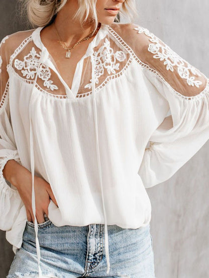 Tops- Experience effortless style with our Sexy Lace Pullover T-Shirt Blouse!- - Pekosa Women Clothing