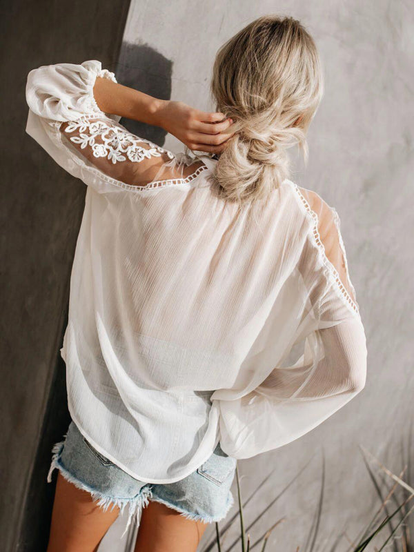 Tops- Experience effortless style with our Sexy Lace Pullover T-Shirt Blouse!- - Pekosa Women Clothing