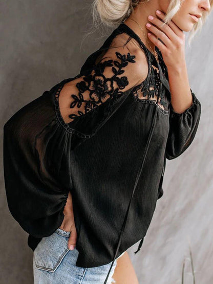 Tops- Experience effortless style with our Sexy Lace Pullover T-Shirt Blouse!- - Pekosa Women Clothing