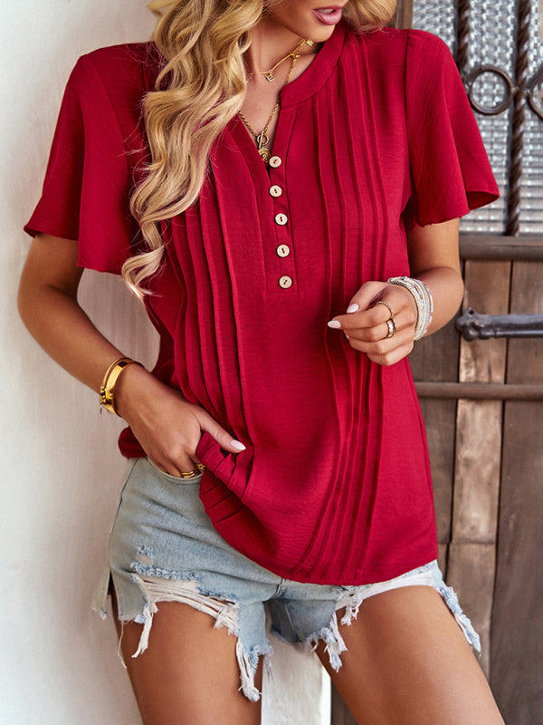 Tops- Feel Confident and Empowered with Our Gorgeous Flare Sleeve Blouse!- Red- Pekosa Women Clothing