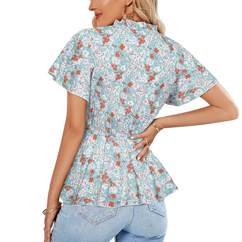 Tops- Floral Fun: Casual T-Shirt with Belted Waist- - Pekosa Women Clothing