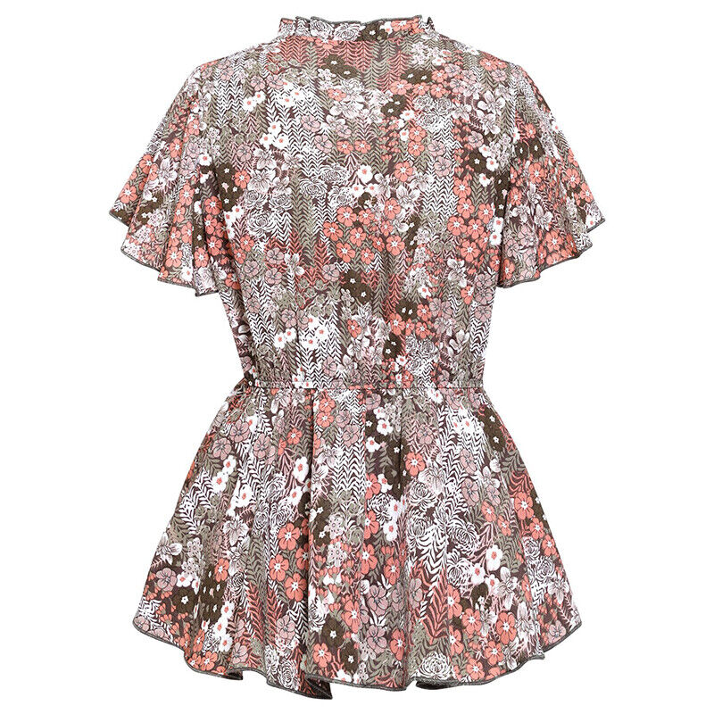 Tops- Floral Fun: Casual T-Shirt with Belted Waist- - Pekosa Women Clothing