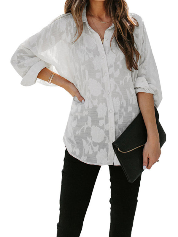 Tops- Floral Sheer Lace Women's Shirt Top for Casual and Dressy Occasions- - Pekosa Women Clothing