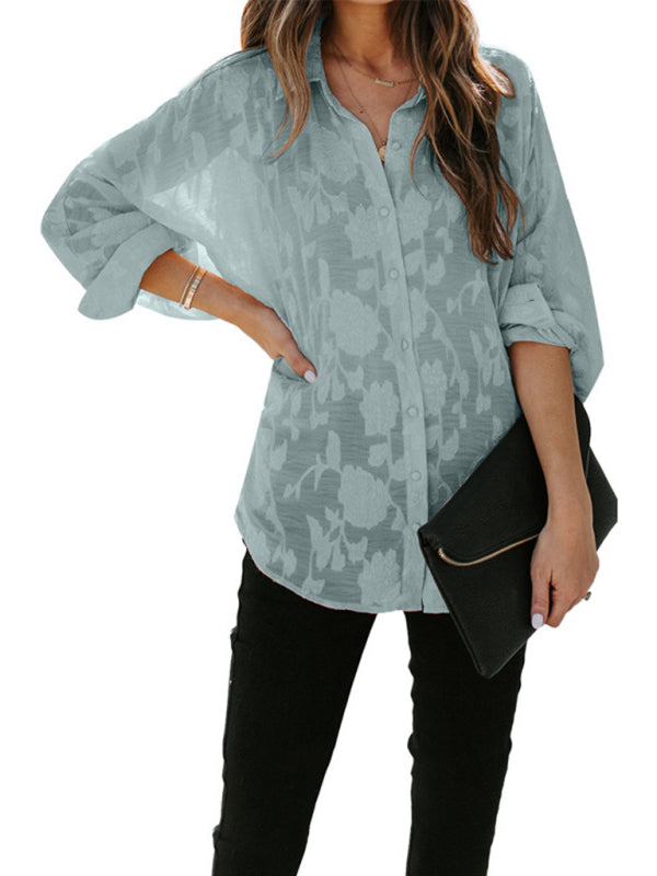 Tops- Floral Sheer Lace Women's Shirt Top for Casual and Dressy Occasions- - Pekosa Women Clothing