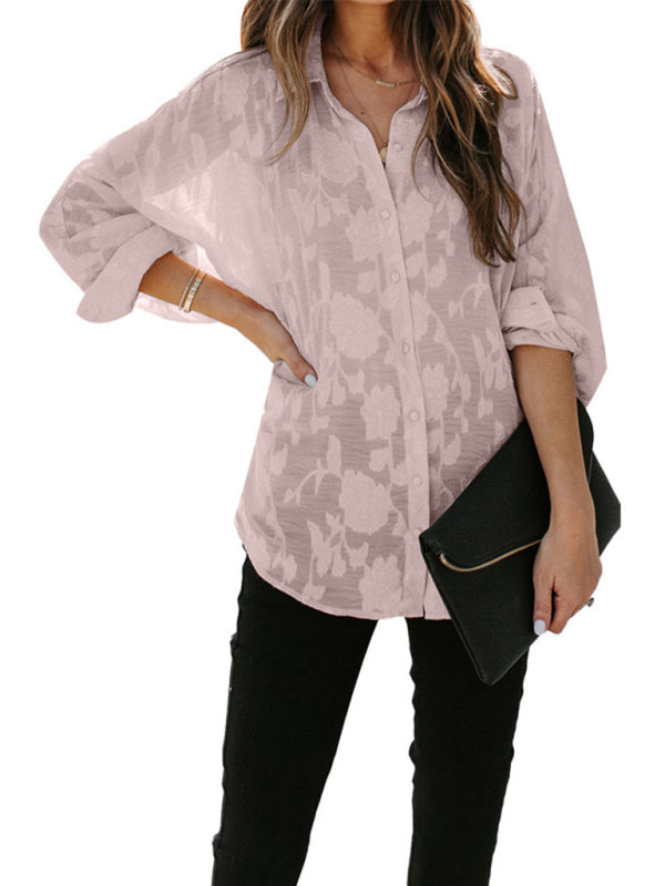 Tops- Floral Sheer Lace Women's Shirt Top for Casual and Dressy Occasions- - Pekosa Women Clothing