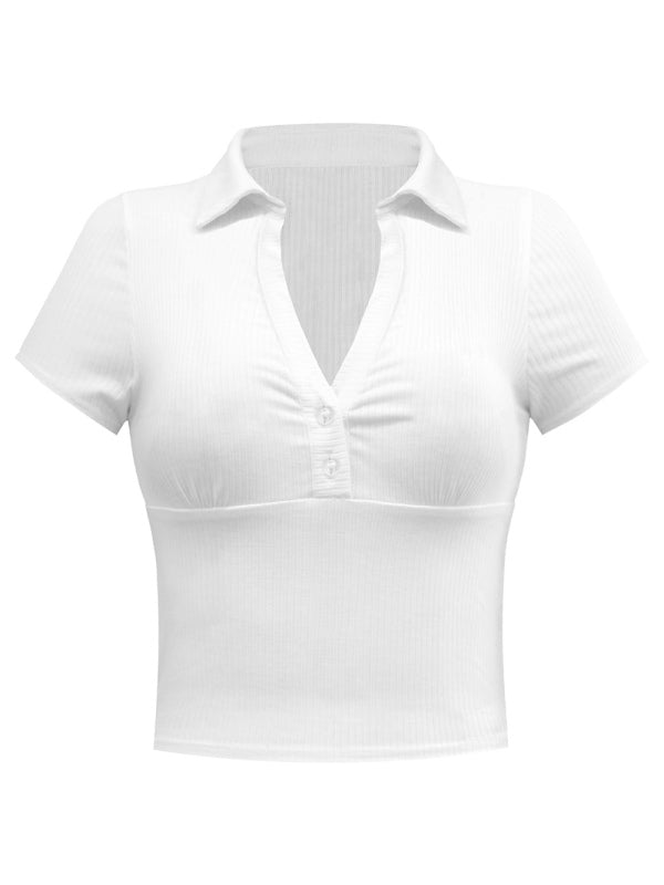 Tops- From Work to Play: Our Women's Collared Polo - Women's V-Neck Top- - Pekosa Women Clothing