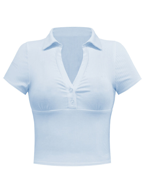 Tops- From Work to Play: Our Women's Collared Polo - Women's V-Neck Top- - Pekosa Women Clothing