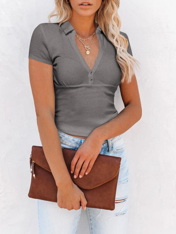 Tops- From Work to Play: Our Women's Collared Polo - Women's V-Neck Top- - Pekosa Women Clothing