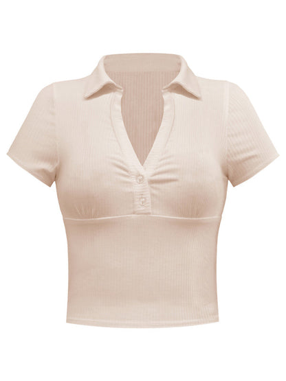 Tops- From Work to Play: Our Women's Collared Polo - Women's V-Neck Top- - Pekosa Women Clothing