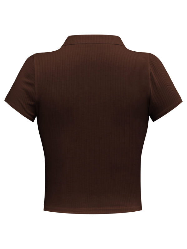 Tops- From Work to Play: Our Women's Collared Polo - Women's V-Neck Top- - Pekosa Women Clothing