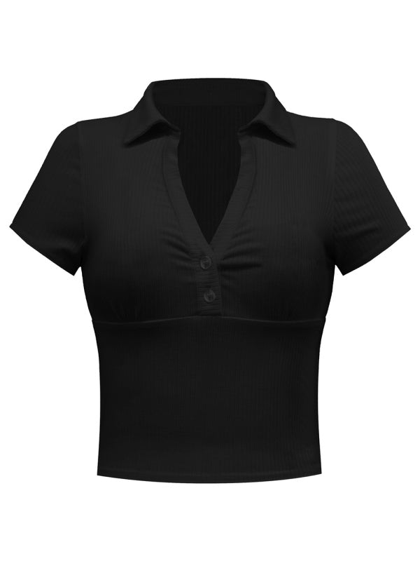 Tops- From Work to Play: Our Women's Collared Polo - Women's V-Neck Top- - Pekosa Women Clothing