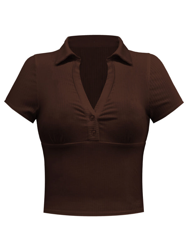 Tops- From Work to Play: Our Women's Collared Polo - Women's V-Neck Top- - Pekosa Women Clothing