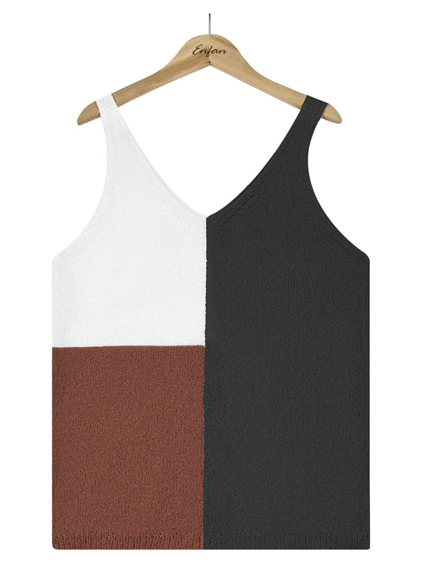 Tops - Sleeveless shirt- Knitted Tank Top - Knitwear Vest- - Pekosa Women Clothing