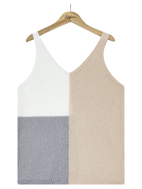 Tops - Sleeveless shirt- Knitted Tank Top - Knitwear Vest- - Pekosa Women Clothing