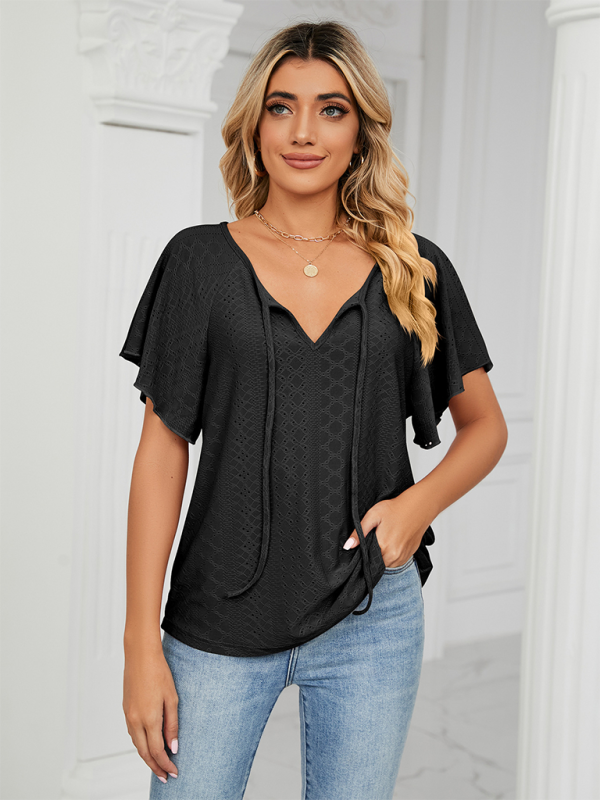 Tops- Stay Cool and Chic with Our Women's Flutter-Sleeve Blouse- - Pekosa Women Clothing