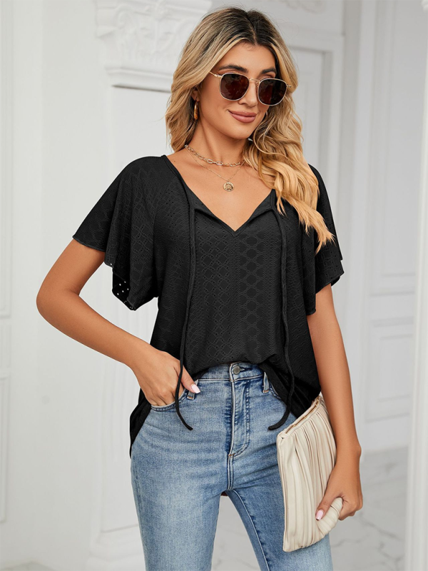 Tops- Stay Cool and Chic with Our Women's Flutter-Sleeve Blouse- - Pekosa Women Clothing