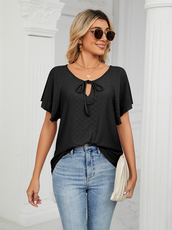 Tops- Stay Cool and Chic with Our Women's Flutter-Sleeve Blouse- - Pekosa Women Clothing