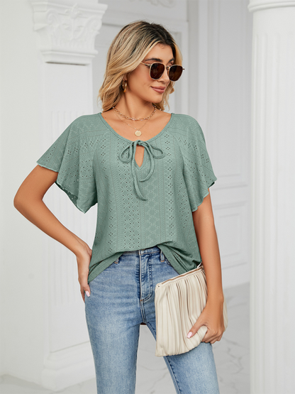 Tops- Stay Cool and Chic with Our Women's Flutter-Sleeve Blouse- - Pekosa Women Clothing