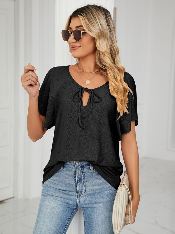 Tops- Stay Cool and Chic with Our Women's Flutter-Sleeve Blouse- - Pekosa Women Clothing