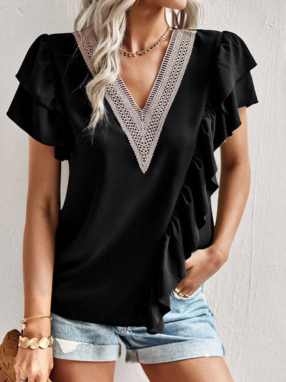 Tops- Summer Casual Blouse - Women's Top- Black- Pekosa Women Clothing