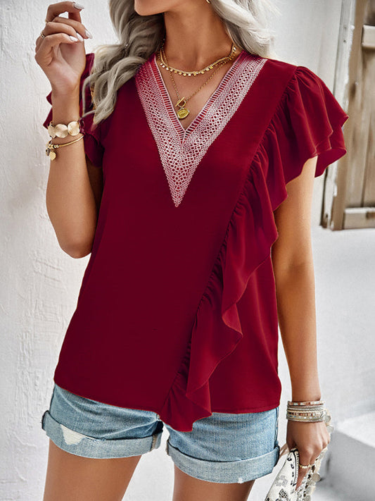 Tops- Summer Casual Blouse - Women's Top- Red- Pekosa Women Clothing