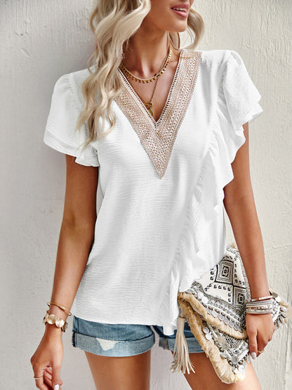 Tops- Summer Casual Blouse - Women's Top- White- Pekosa Women Clothing