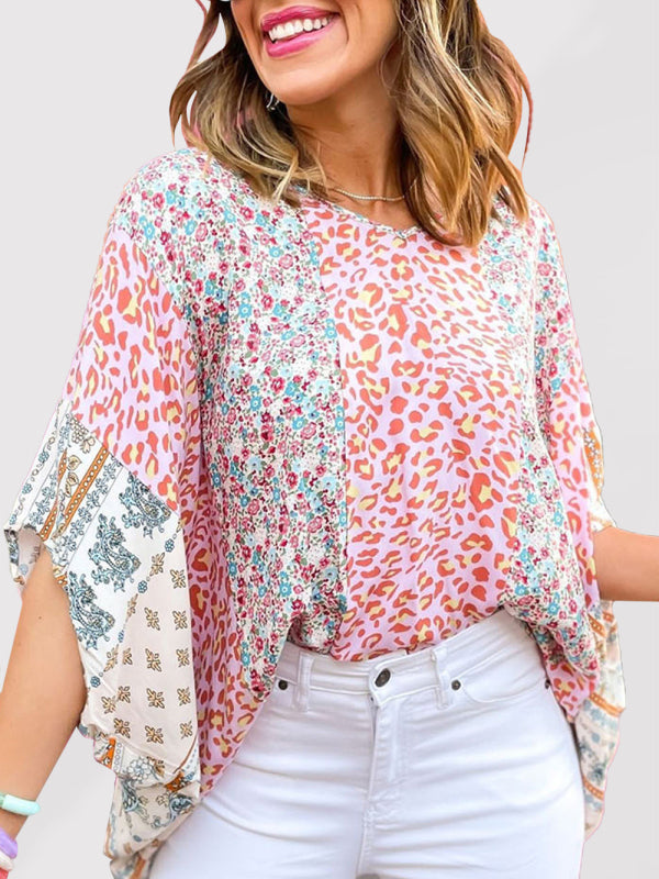 Tops- Vacation-ready Leopard Print Blouse for a Comfortable and Stylish Look- Pink- Pekosa Women Clothing