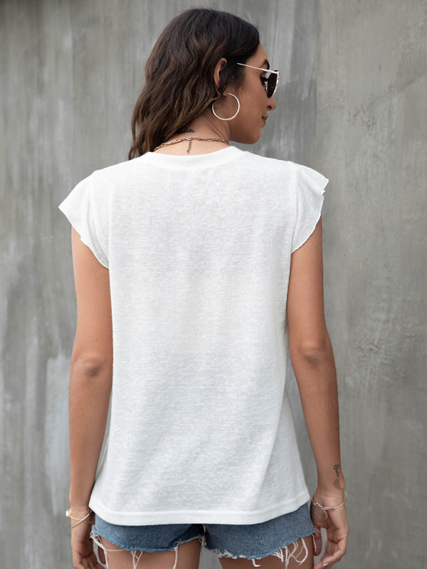 Tops- Women's Casual Button V Neck T-Shirt - Top- - Pekosa Women Clothing