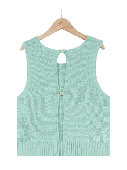 Tops- Women's Casual Knit Button Tank Top - Vest- - Pekosa Women Clothing