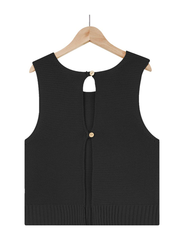 Tops- Women's Casual Knit Button Tank Top - Vest- - Pekosa Women Clothing