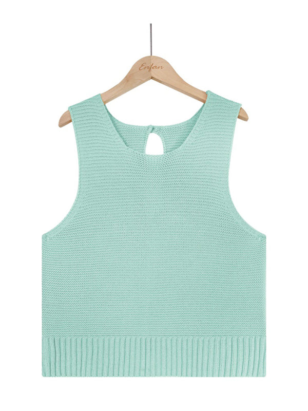 Tops- Women's Casual Knit Button Tank Top - Vest- - Pekosa Women Clothing