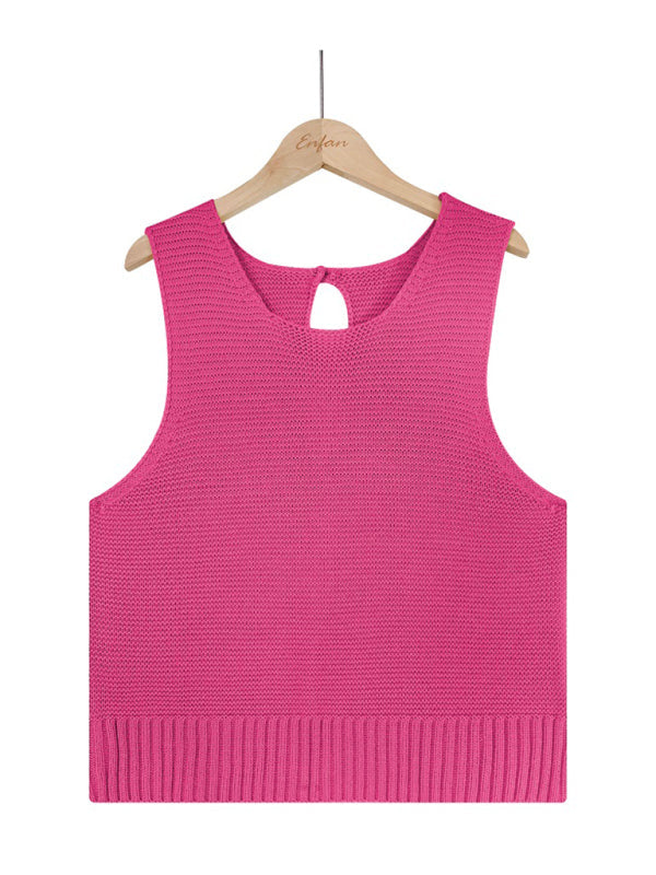 Tops- Women's Casual Knit Button Tank Top - Vest- - Pekosa Women Clothing