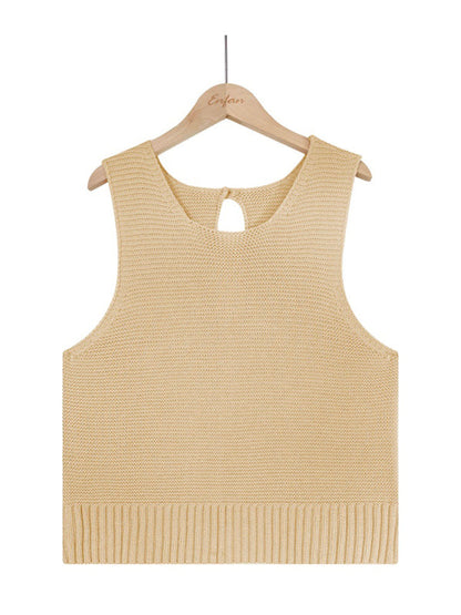 Tops- Women's Casual Knit Button Tank Top - Vest- - Pekosa Women Clothing