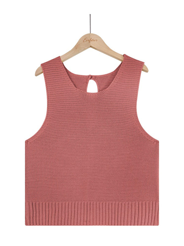 Tops- Women's Casual Knit Button Tank Top - Vest- - Pekosa Women Clothing