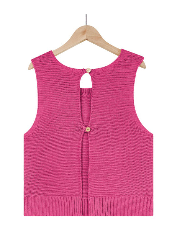 Tops- Women's Casual Knit Button Tank Top - Vest- - Pekosa Women Clothing