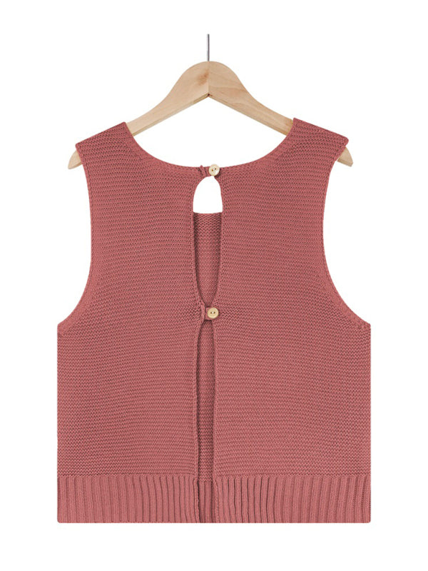 Tops- Women's Casual Knit Button Tank Top - Vest- - Pekosa Women Clothing