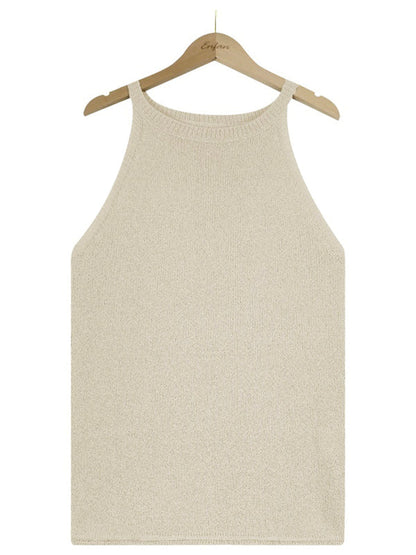 Tops- Women's Halter Neck Sleeveless Vest - Knit Top- - Pekosa Women Clothing