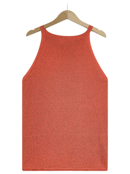 Tops- Women's Halter Neck Sleeveless Vest - Knit Top- - Pekosa Women Clothing