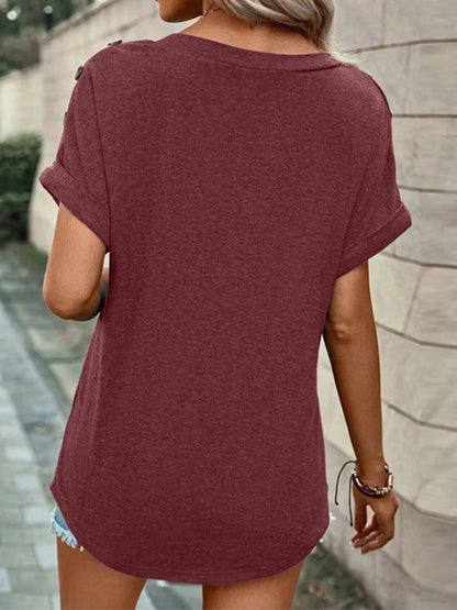 Tops- Women's V Neck Short Sleeves T-Shirt - Perfect for Any Occasion!- - Pekosa Women Clothing